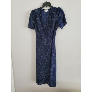 Vici Navy Spotted Wrap Midi Dress